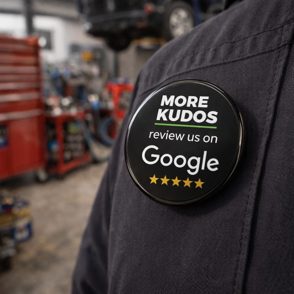 More Kudos review badge on uniform